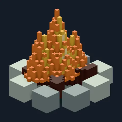 Campfire, lit, Forest Camp voxel piece